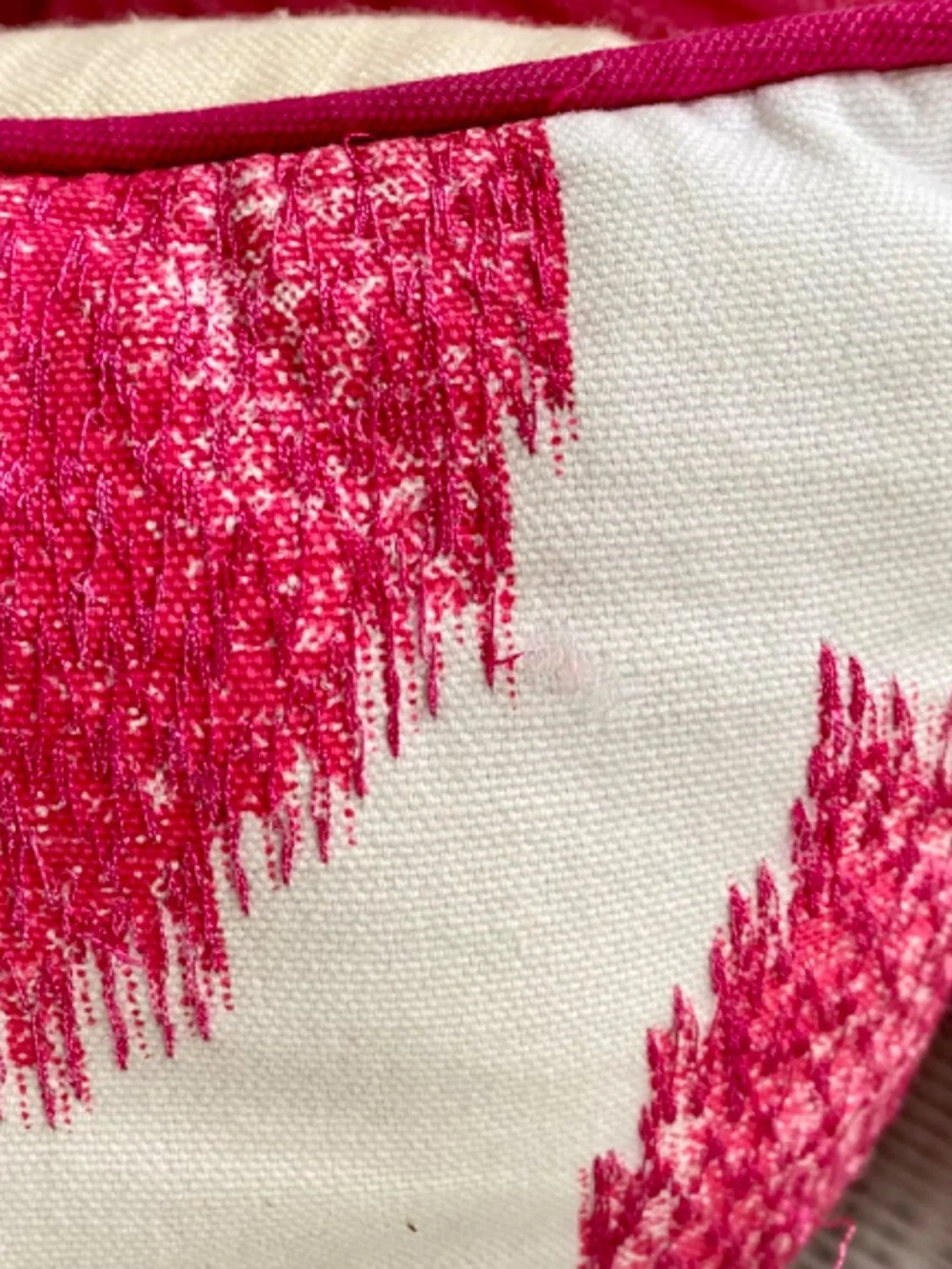Pillow in Raspberry and white Modern Square, Cotton with Cording. Like New